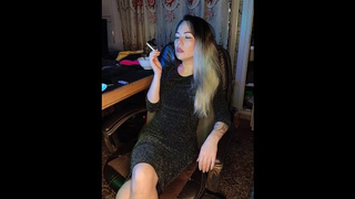 adult stepdaughter smokes a cigarette