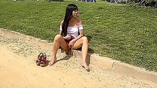 Shameless Oriental Squirter In Public Park With Sub Bitch And Little Subgirl