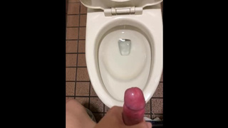 Large ejaculation in public toilet