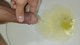 Desperate fresh hubby pissing, huge erection and sprouted veins