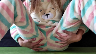 schoolgirl with small boobs in pajamas masturbation snatch and squirting cumming