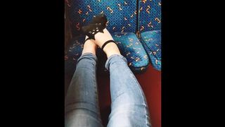 My little Sister Plays with her Feet in the Train. Public Foot Fetish
