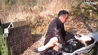 Oriental Grandmother Prostitute Outdoors With Client
