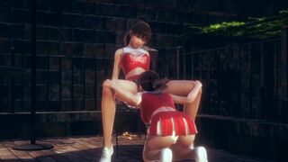 Alluring Chinese Cheerleader Licking her Lezzie Friend Twat