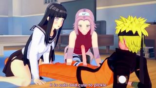 Naruto Fuck Hinata and Sakura Tight Snatch Threesome Creampied